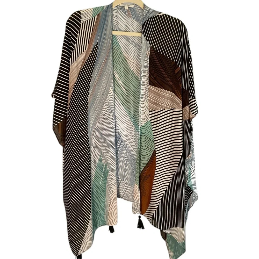 Moss Rose Colorful Geometric Pattern Kimono Wrap Size OS